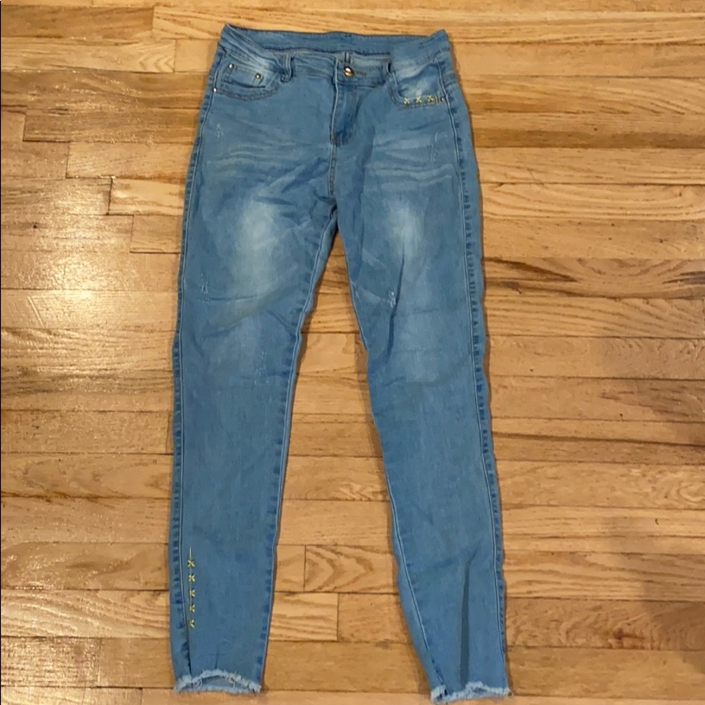 Cute yellow flower blue jeans
